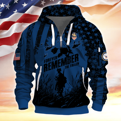 Forever Remember The Fallen - Half Zipper Veteran Hoodie by Easychoo, lifestyle view, style BOOVET20
