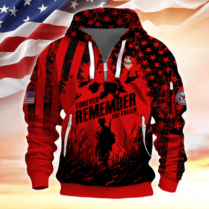 Forever Remember The Fallen - Half Zipper Veteran Hoodie by Easychoo, alternate view, style BOOVET20