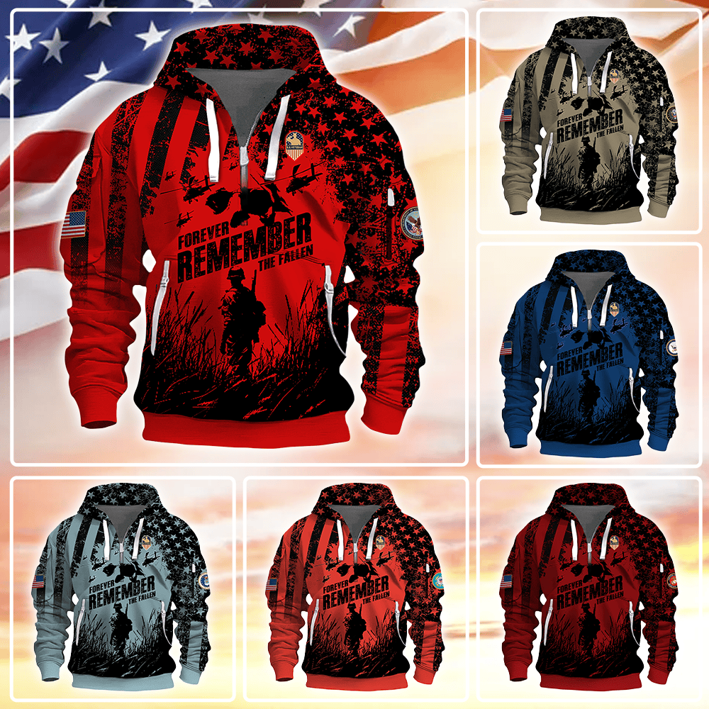 Forever Remember The Fallen - Half Zipper Veteran Hoodie by Easychoo, style BOOVET20