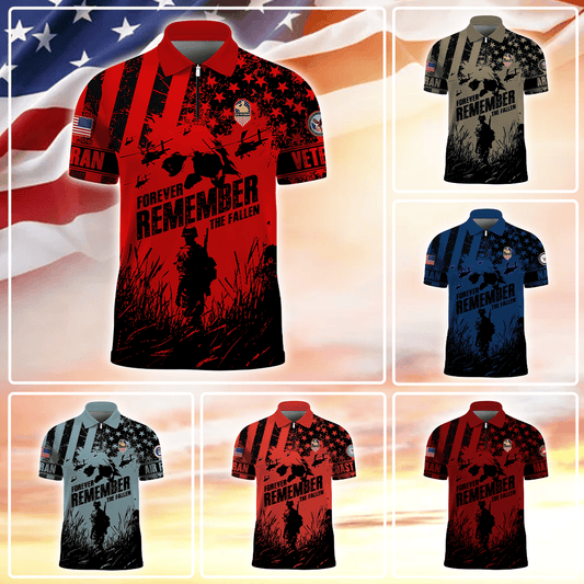 Forever Remember The Fallen - Zipper Veteran Polo Shirt by Easychoo, style BOOVET20-1