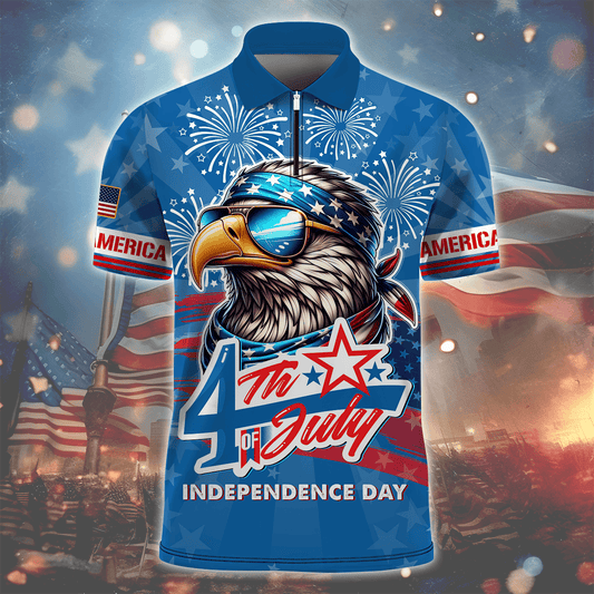 Independence Day 4th Of July Eagle - Zipper Polo Veteran Polo Shirt by Easychoo