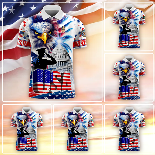 Premium American Pride US Veterans Zipper, For Independence Day Polo Shirt by Easychoo, style BOOVET22-1