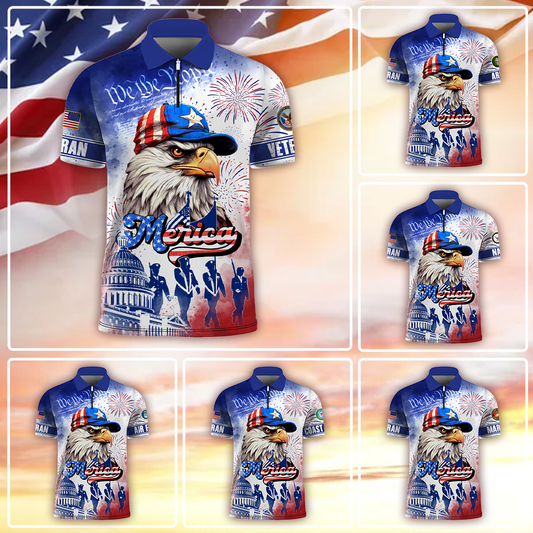 Premium American Pride US Veterans Zipper, For Independence Day Polo Shirt by Easychoo, style BOOVET23-1