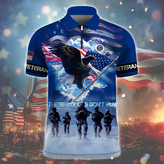 Veterans - These Colors Don't Run - Zipper Polo Polo Shirt by Easychoo