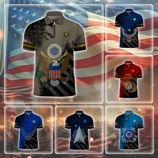 Premium U.S - United States Armed Forces scratch - Zipper Veteran Polo Shirt by Easychoo