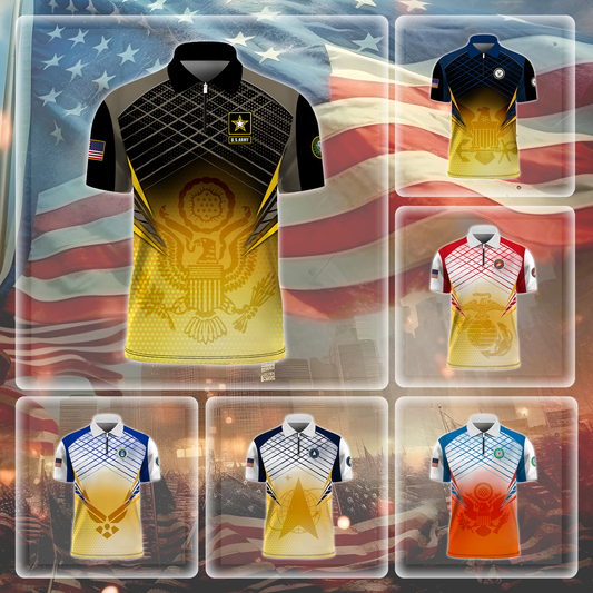 Premium U.S - United States Armed Forces scratch - Sport Zipper Veteran Polo Shirt by Easychoo, Scratch Sport