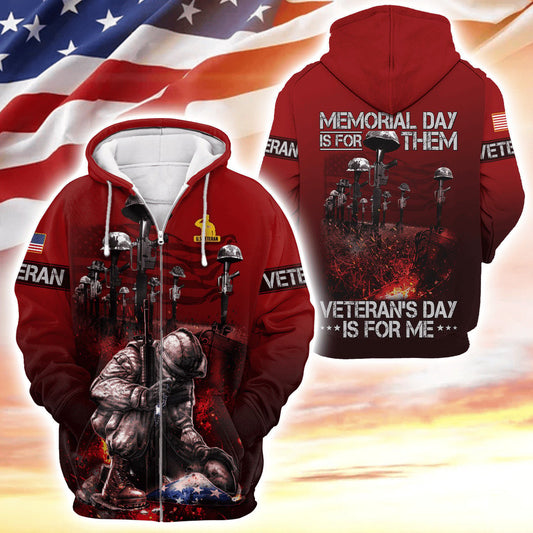 US Veteran, Memorial Day Is For Them - Veteran's Day Is For Me Zip hoodie by Easychoo