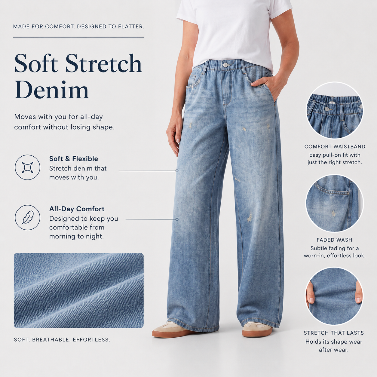 Beorah™  Denim Print French Terry Cotton Impossible Jeans