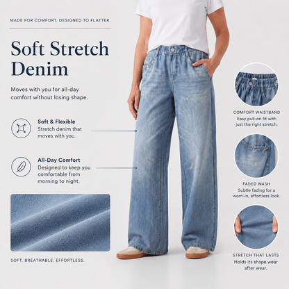 Beorah™  Denim Print French Terry Cotton Impossible Jeans