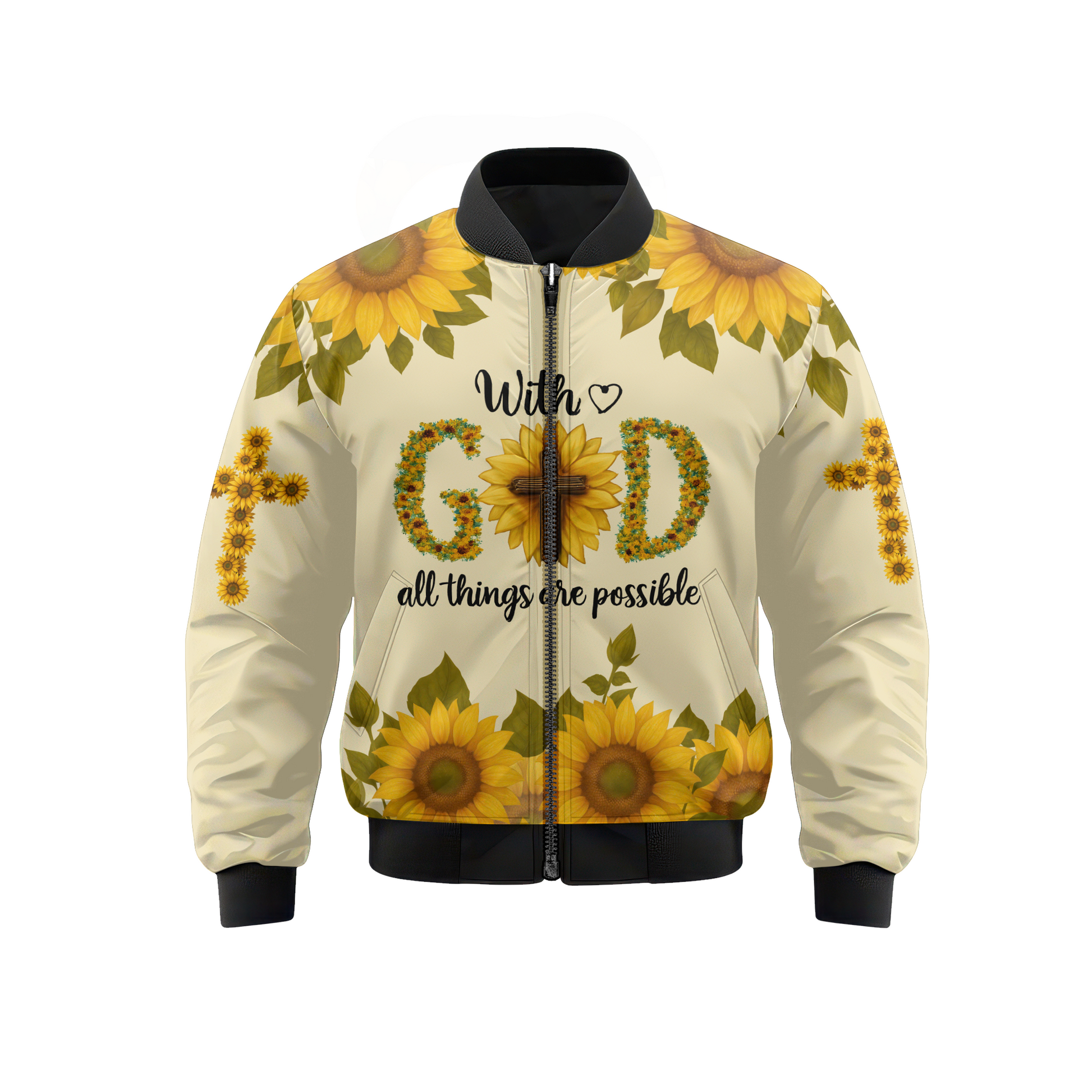 With God All Things Are Possible Sunflower Christian - Faith Cross Zip Up for Believers by Easychoo, image 9