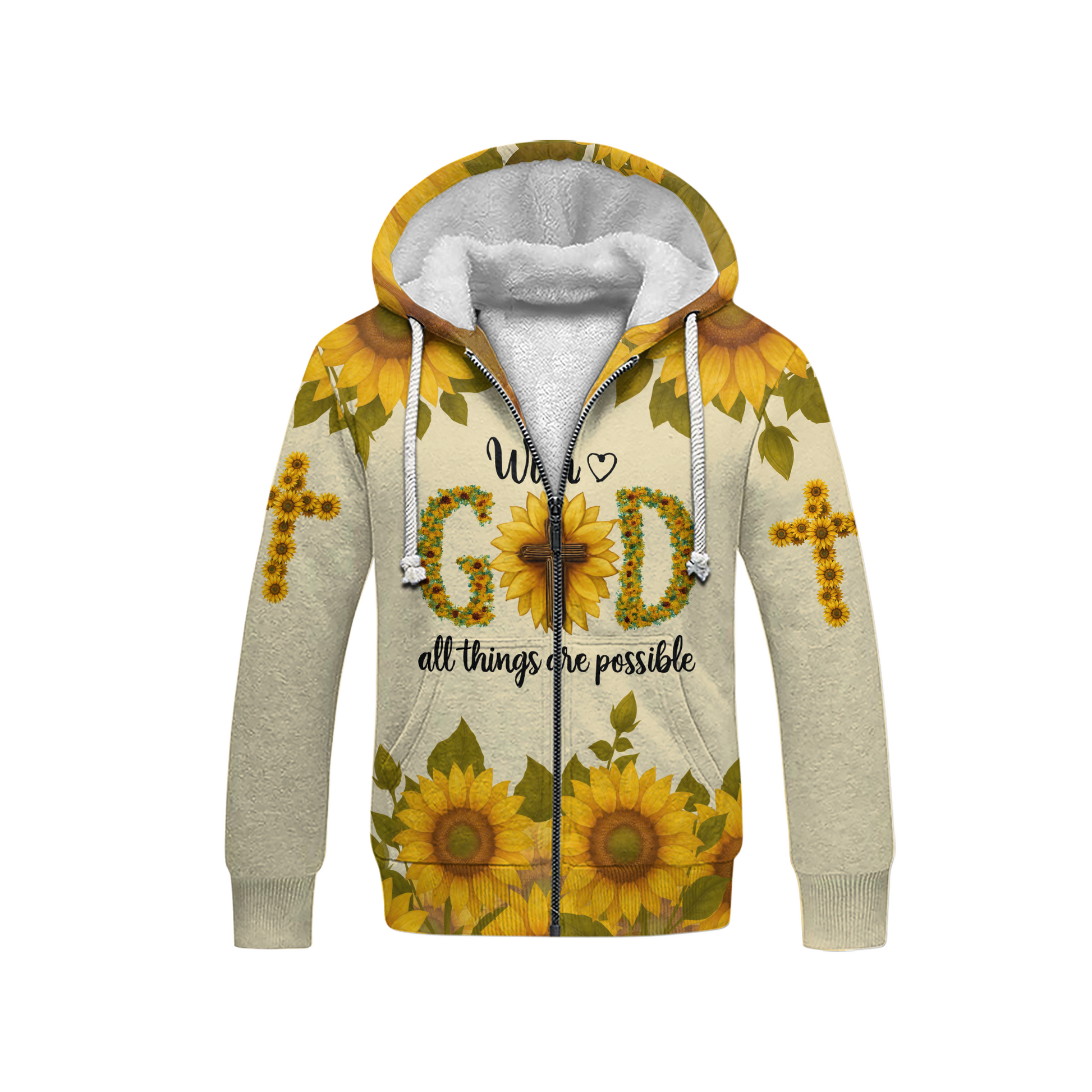 With God All Things Are Possible Sunflower Christian - Faith Cross Zip Up for Believers by Easychoo, lifestyle view