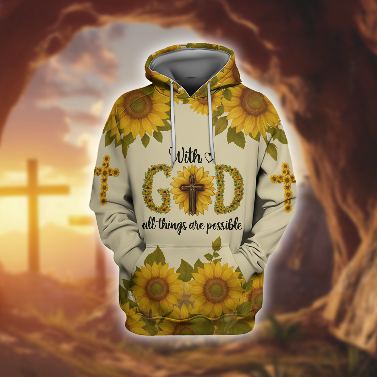 With God All Things Are Possible Sunflower Christian - Faith Cross Zip Up for Believers by Easychoo, image 8