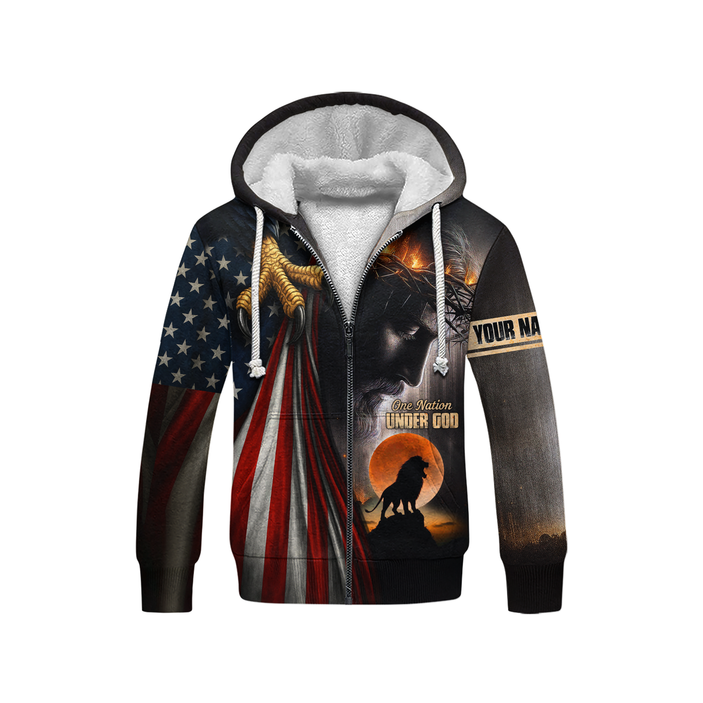 One Nation Under God Christian - American Flag Eagle Cross Zip Up - Patriotic Faith in Jesus Christ by Easychoo, back