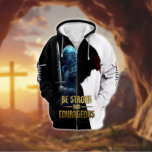 Be Strong and Courageous Christian - Faith Warrior Zip Up Zip Hoodie by Easychoo