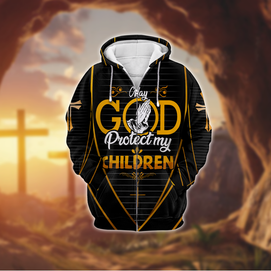 Religious Prayer - God Protect My Children Christian Zip Hoodie by Easychoo