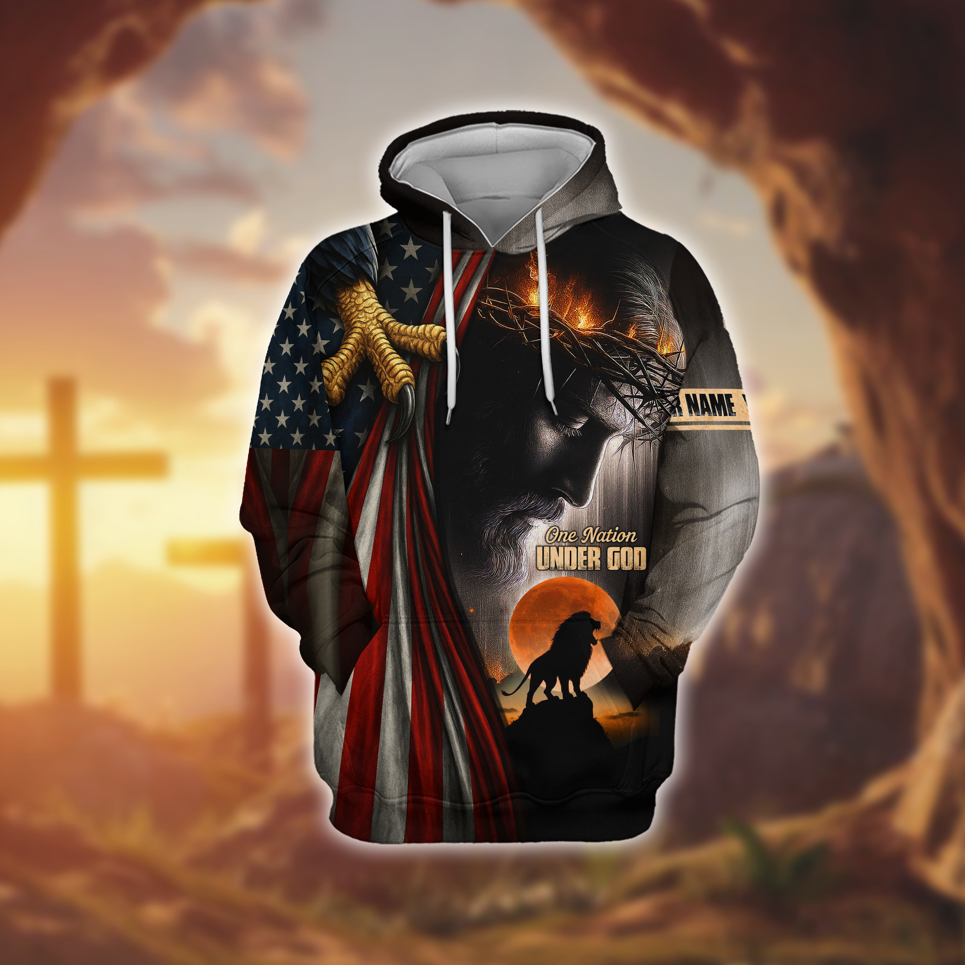 One Nation Under God Christian - American Flag Eagle Cross Zip Up - Patriotic Faith in Jesus Christ by Easychoo