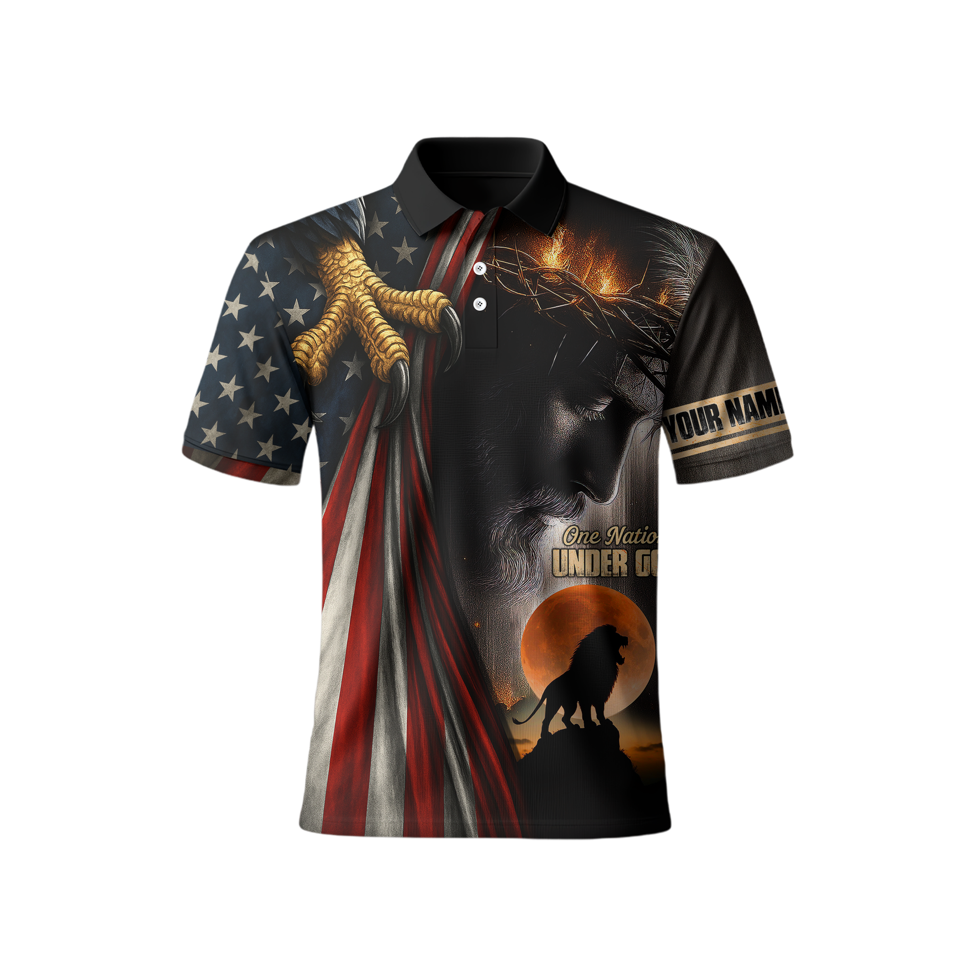 One Nation Under God Christian - American Flag Eagle Cross Zip Up - Patriotic Faith in Jesus Christ by Easychoo