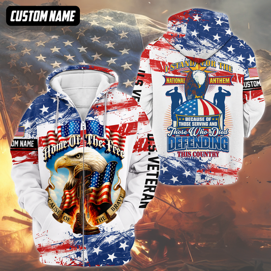 Home of The Free Because of The Brave - Patriotic U.S. Veteran Eagle Zip Up Hoodie by Easychoo, Patriotic Eagle