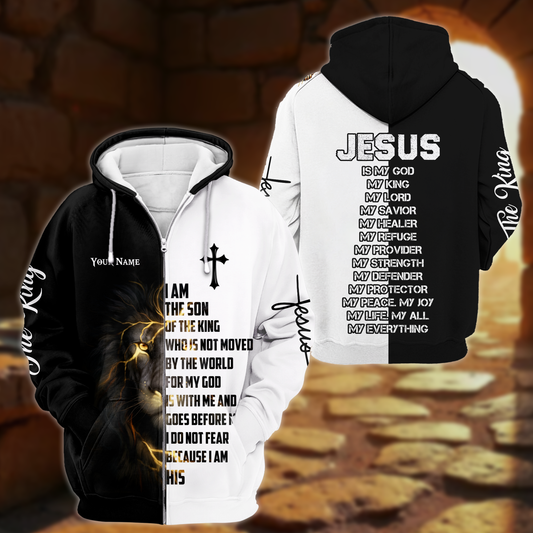 I Am the Son of the King - Christian Lion of Judah Faith with Cross Design Zip Hoodie by Easychoo