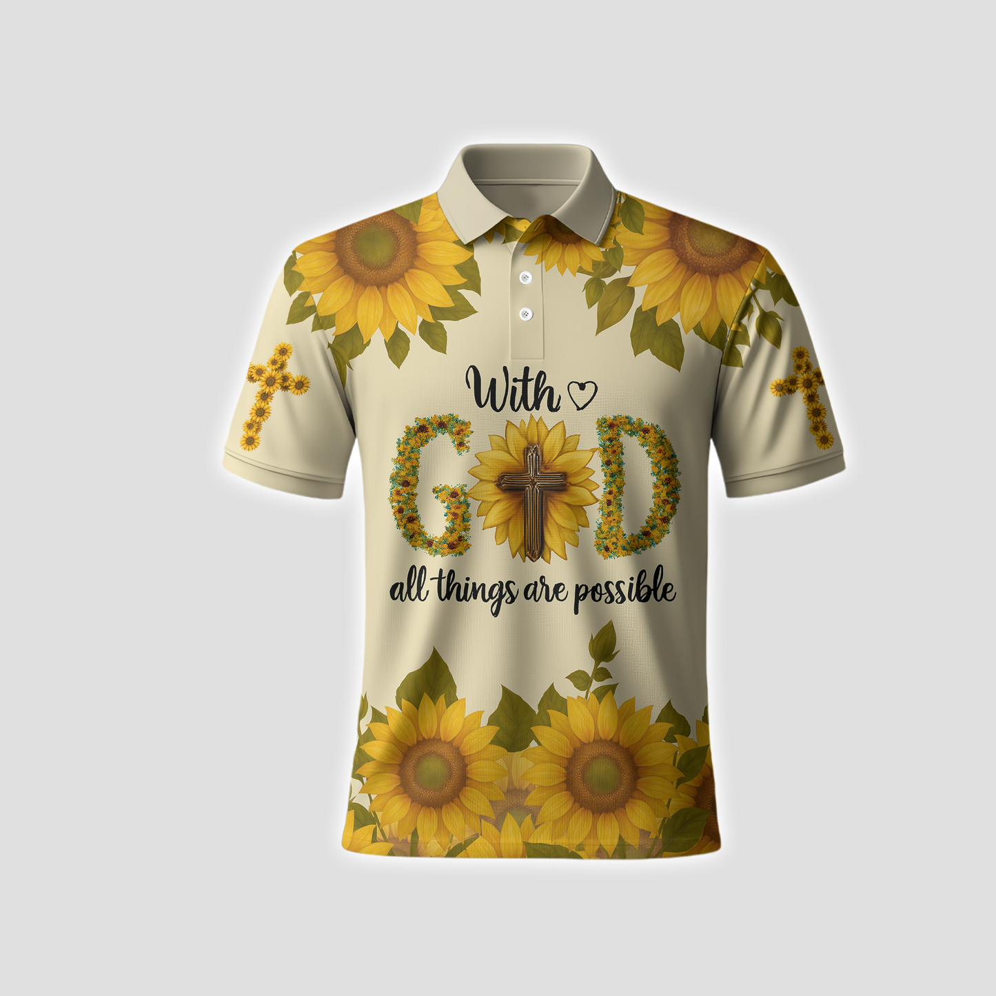 With God All Things Are Possible Sunflower Christian - Faith Cross Zip Up for Believers by Easychoo, detail view