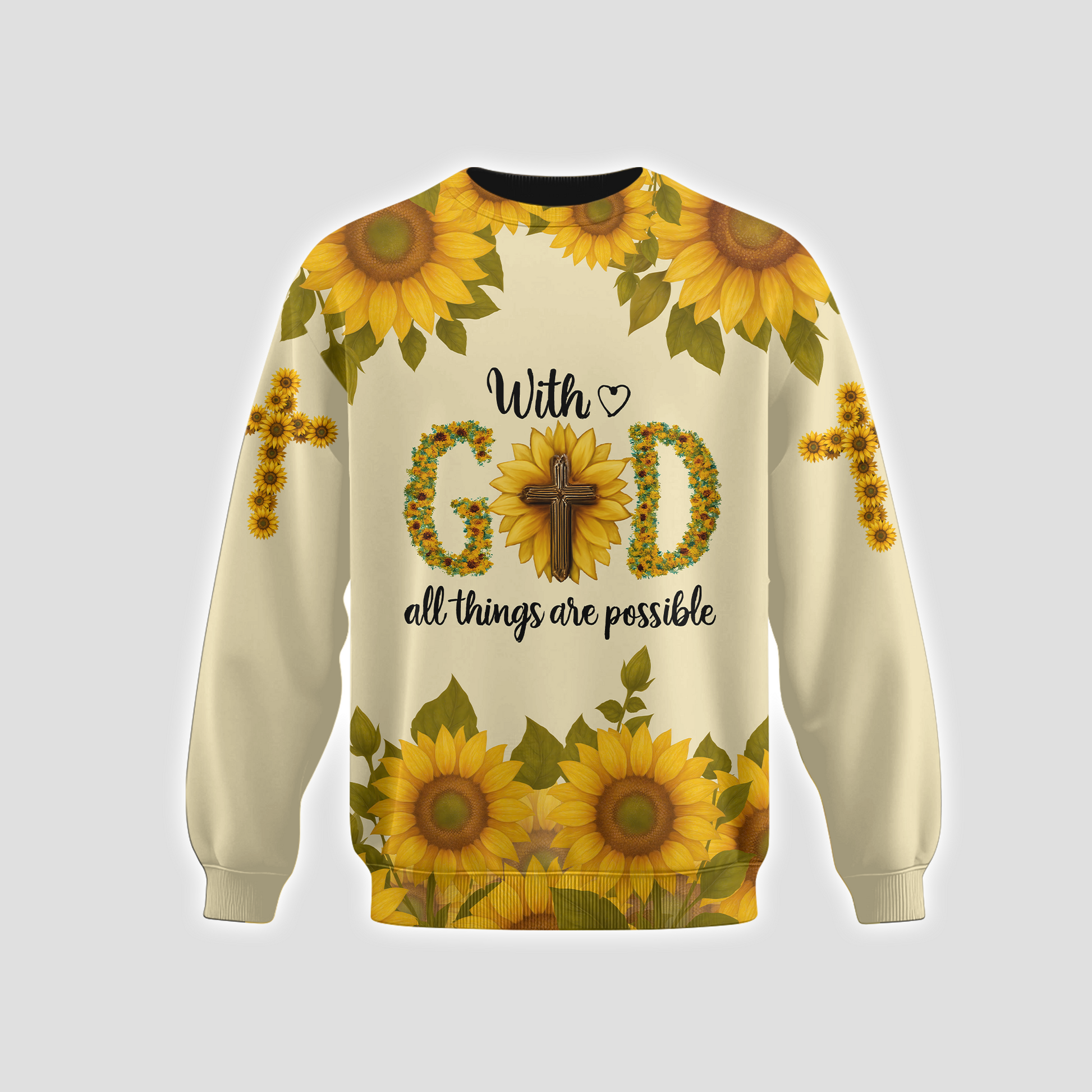 With God All Things Are Possible Sunflower Christian - Faith Cross Zip Up for Believers by Easychoo, image 7