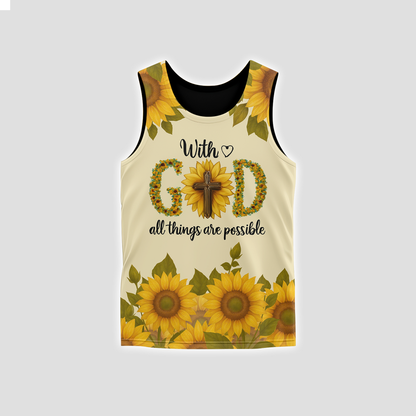 With God All Things Are Possible Sunflower Christian - Faith Cross Zip Up for Believers by Easychoo, close-up view