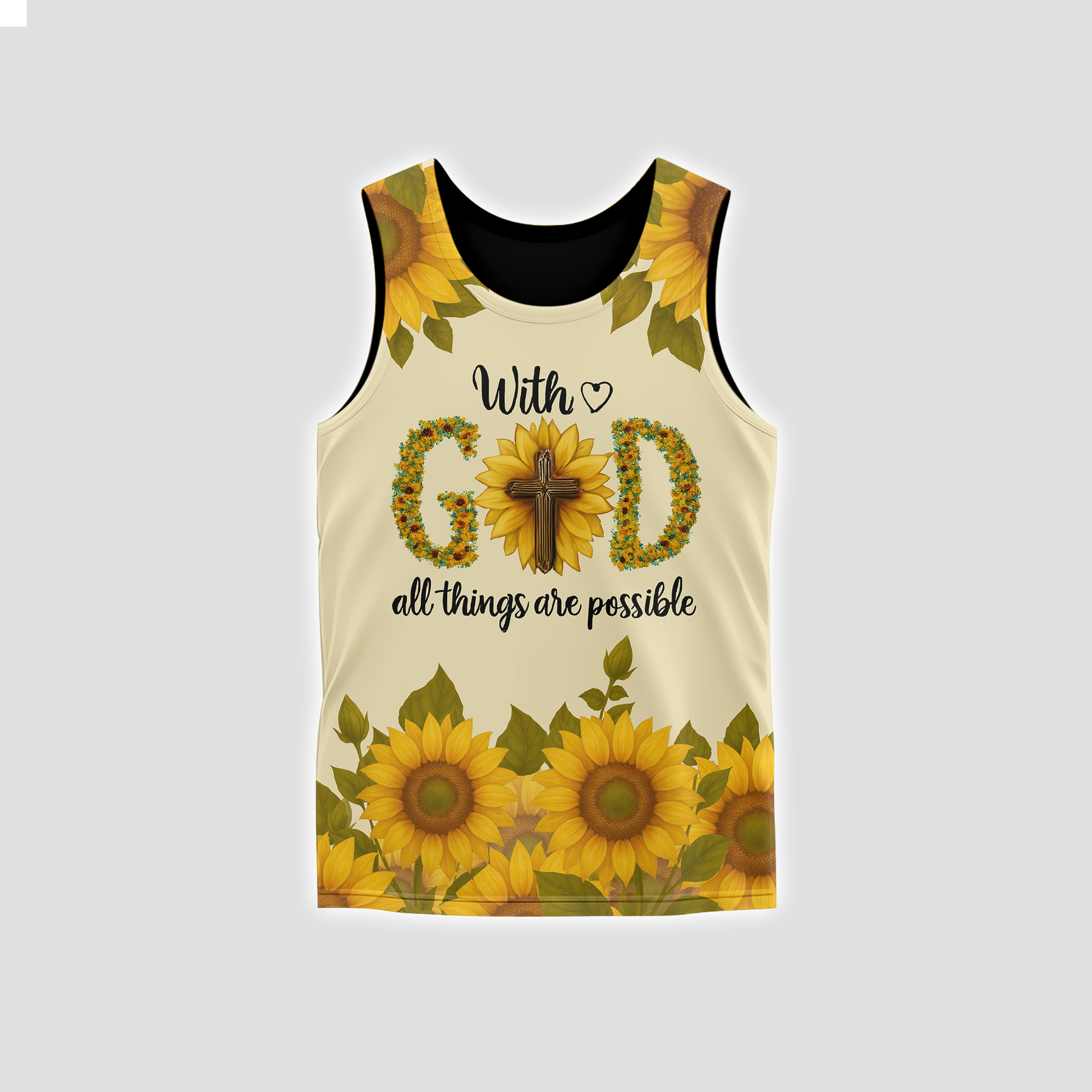 With God All Things Are Possible Sunflower Christian - Faith Cross Zip Up for Believers by Easychoo, close-up view