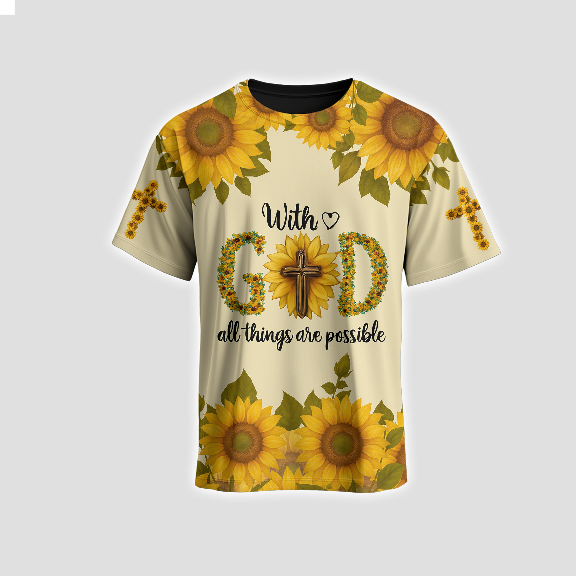 With God All Things Are Possible Sunflower Christian - Faith Cross Zip Up for Believers by Easychoo, back view