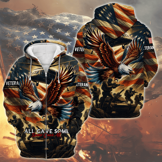 U.S. Veteran - All Gave Some Some Gave All Eagle American Flag Zip Up Hoodie by Easychoo, style 10012956229915