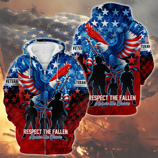 U.S. Veteran - Respect The Fallen Patriotic Eagle Hoodie by Easychoo