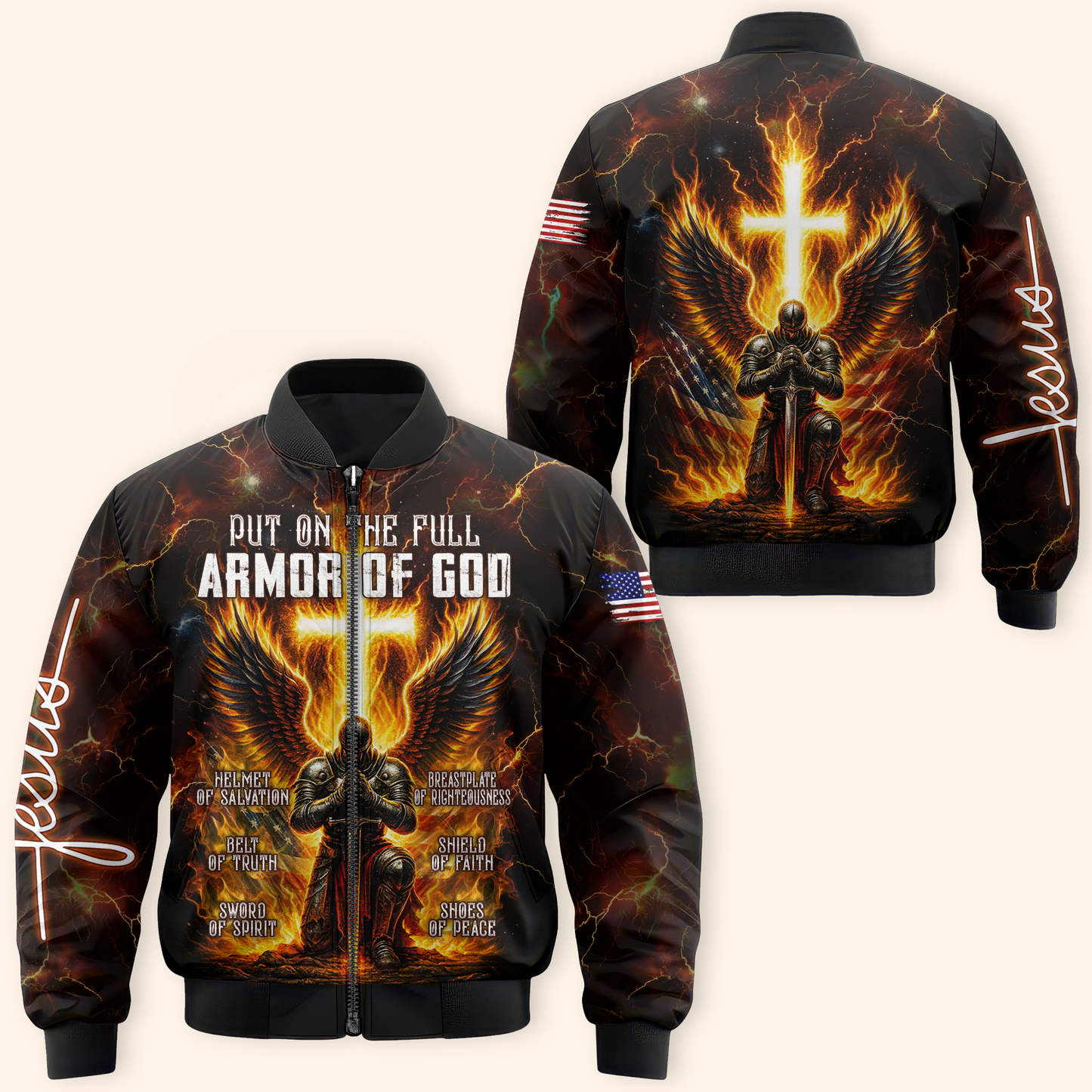 Armor of God - Christian Warrior Zip Up with Cross and Bible Verse Design Zip Hoodie by Easychoo, image 9