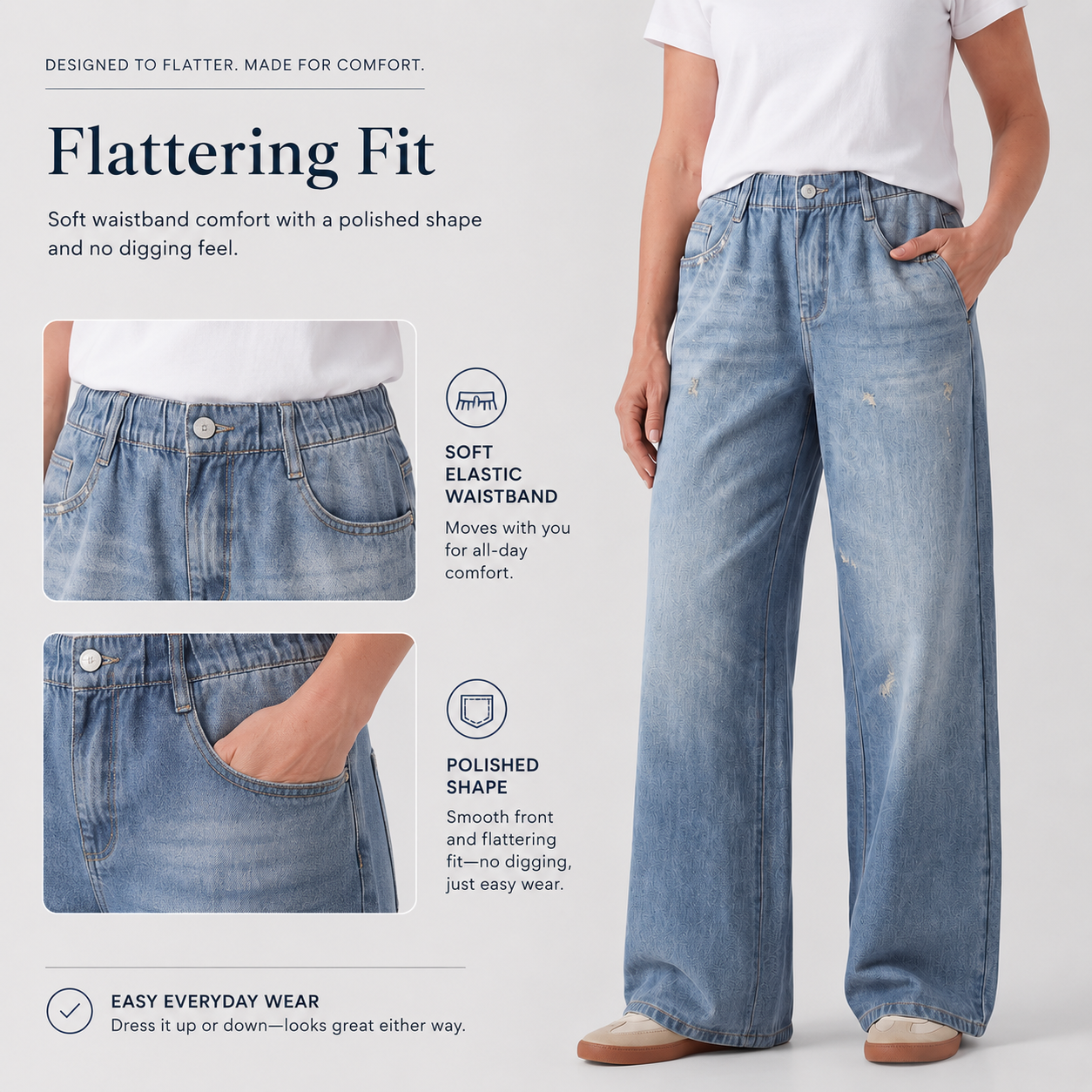 Beorah™  Denim Print French Terry Cotton Impossible Jeans