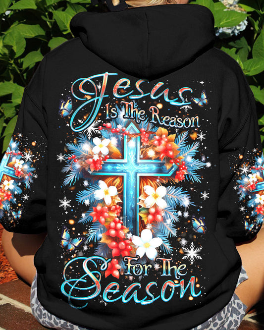 Jesus Is The Reason For The Season Christmas Women's All-Over Print Y-Back Black Blue T-shirt by, style YHDU2310232