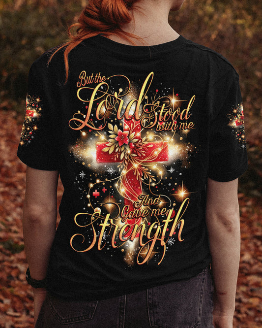 Lord Stood With Me Christmas Women's All-Over Print Y-Back Black Red T-shirt by Easychoo
