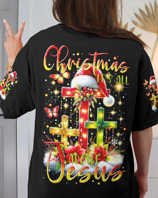 It's All About Jesus Christmas Women's All-Over Print Y-Back Black Red T-shirt by Easychoo