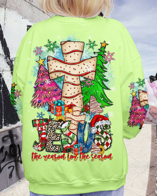 Jesus The Reason Christmas Women's All-Over Print Y-Back Green Pink T-shirt by Easychoo, style TLTR2410236