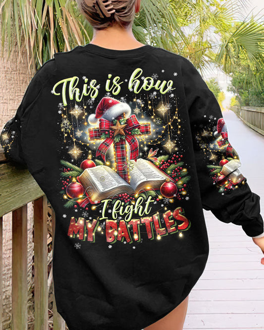 I Fight My Battles Christmas Women's All-Over Print Y-Back Black Yellow T-shirt by Easychoo