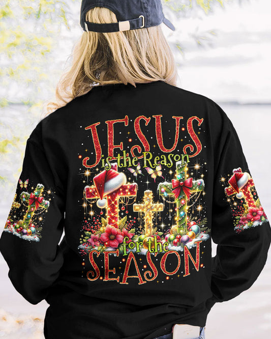 Jesus The Reason Christmas Women's All-Over Print Y-Back Black T-shirt by Easychoo, style TYTM1910232