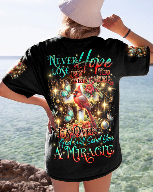 Never Lose Hope Cardinal Christmas Women's All-Over Print Y-Back Black Red T-shirt by Easychoo, style TLNZ2510233