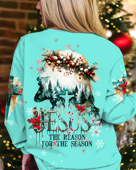 Jesus The Reason Watercolor Christmas Women's All-Over Print Y-Back Blue Red T-shirt by Easychoo
