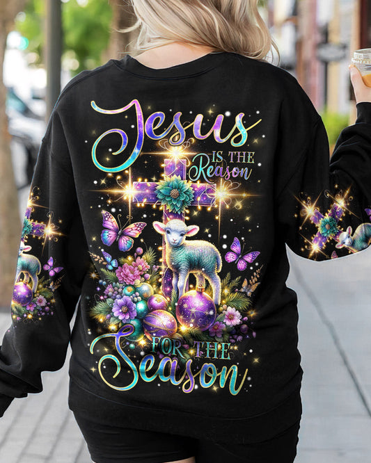 Jesus The Reason Lamb Christmas Women's All-Over Print Y-Back Black Purple T-shirt by Easychoo, style TLNZ1411232