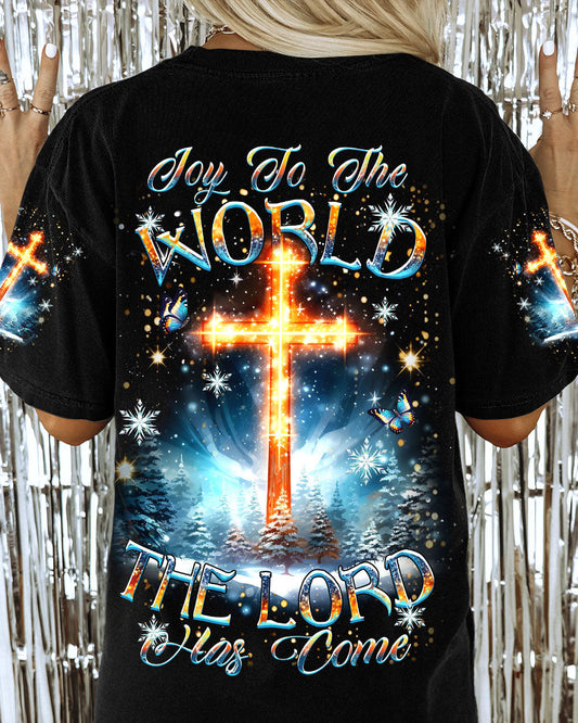 Joy To The World The Lord Has Come Christmas Women's All-Over Print Y-Back Black Blue T-shirt by Easychoo