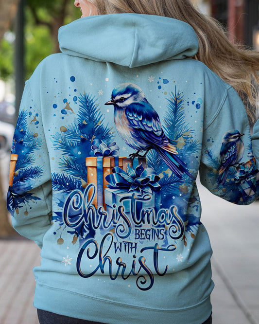 Christmas Begins With Christ Women's All-Over Print Y-Back Blue T-shirt by Easychoo