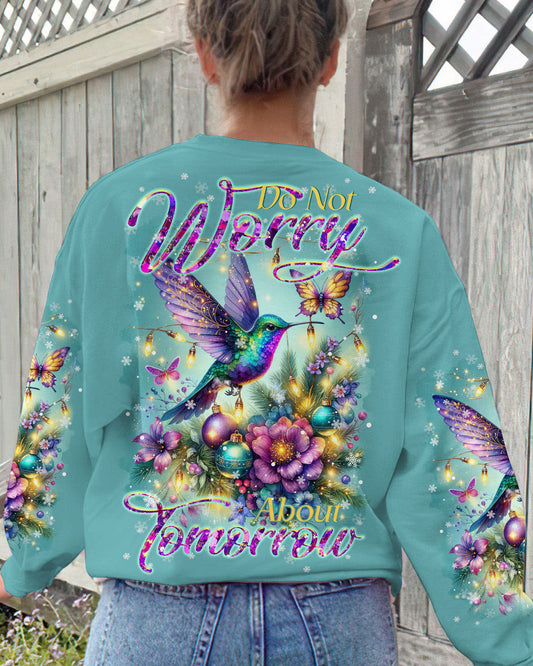 Do Not Worry About Tomorrow Hummingbird Christmas Women's All-Over Print Y-Back Green T-shirt by Easychoo