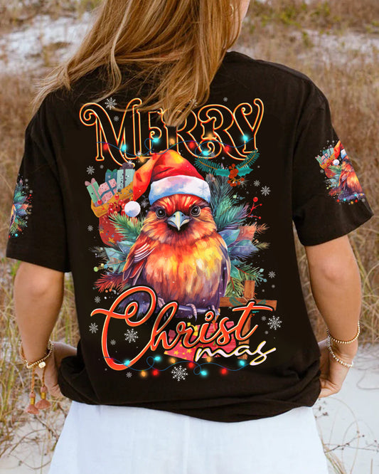 Merry Christmas Women's All-Over Print Y-Back Black Red T-shirt by Easychoo