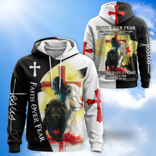 Faith Over Fear Christian - Lion of Judah Cross Bible Verse Zip Up for Believers in Christ by Easychoo