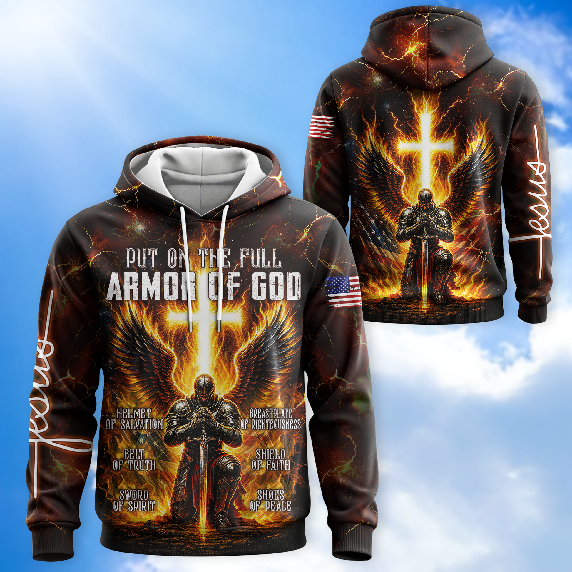 Armor of God - Christian Warrior Zip Up with Cross and Bible Verse Design Zip Hoodie by Easychoo