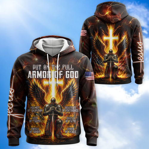 Armor of God - Christian Warrior Zip Up with Cross and Bible Verse Design Zip Hoodie by Easychoo