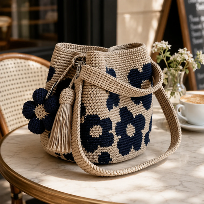 Flower Bag - Handmade Boho Bucket Bag for Women
