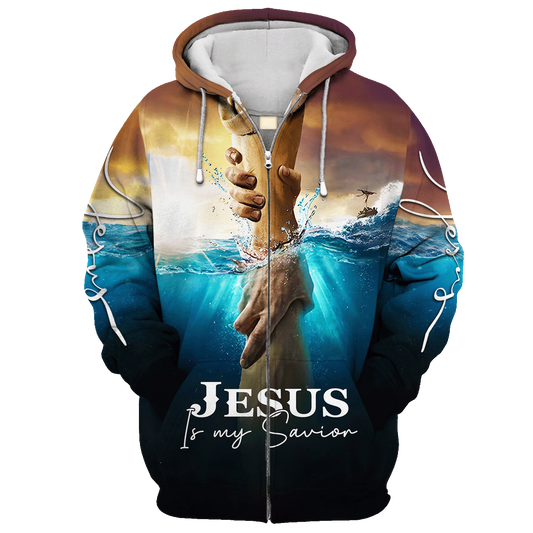 Jesus Is My Savior Zip Hoodie by Easychoo